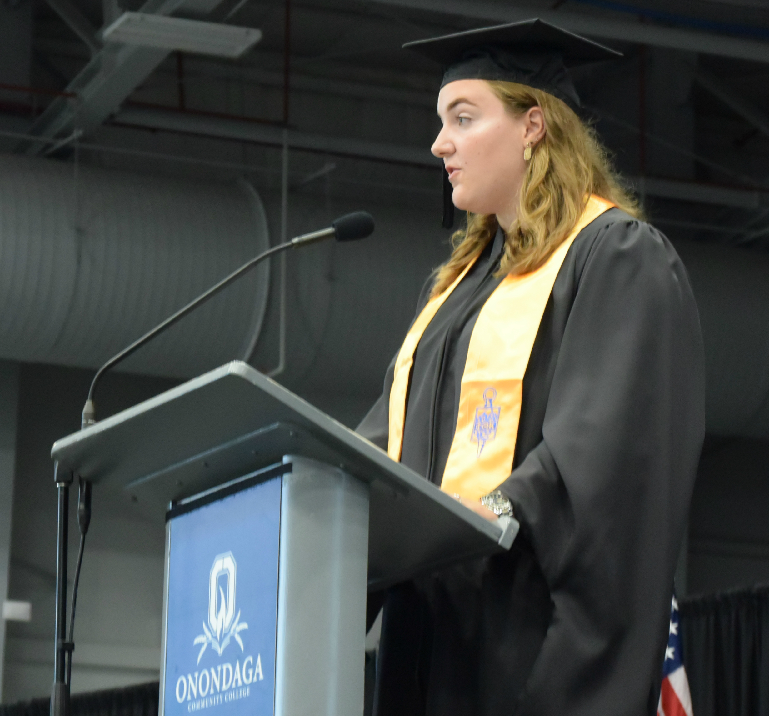 photo of student Maddie Bohrer speaking at Convocation