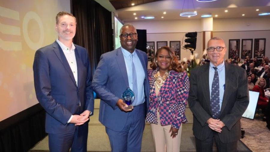 Left to right: CenterState CEO's Rob Simpson, OCC President Dr. Warren Hilton, Wegman's Evelyn Ingram, and OCC Board of Trustees Chair John Sindoni.