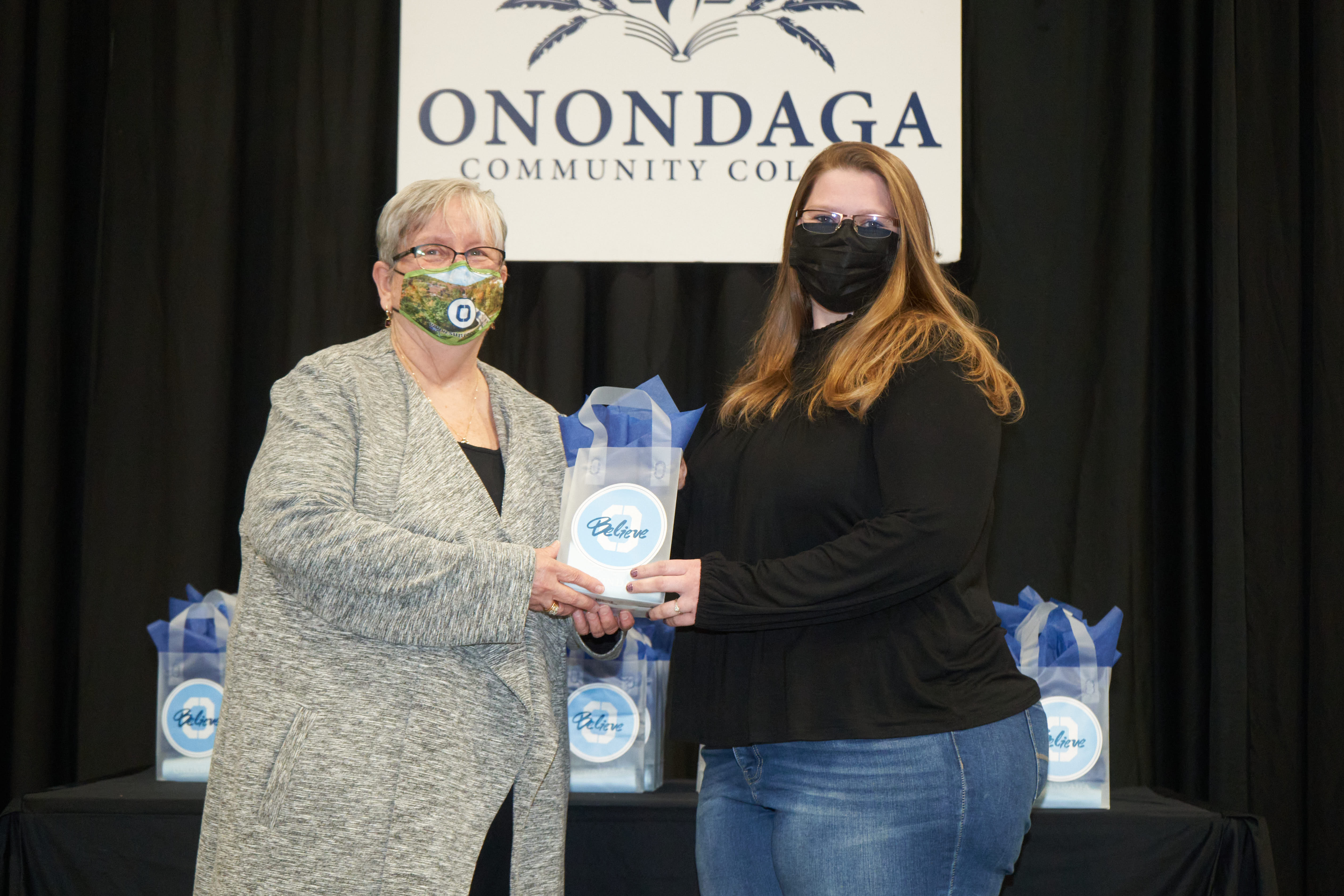 Early Childcare Certificate Curriculum Honoree Kathryn Conner (right) is pictured with OCC President Dr. Casey Crabill (left).