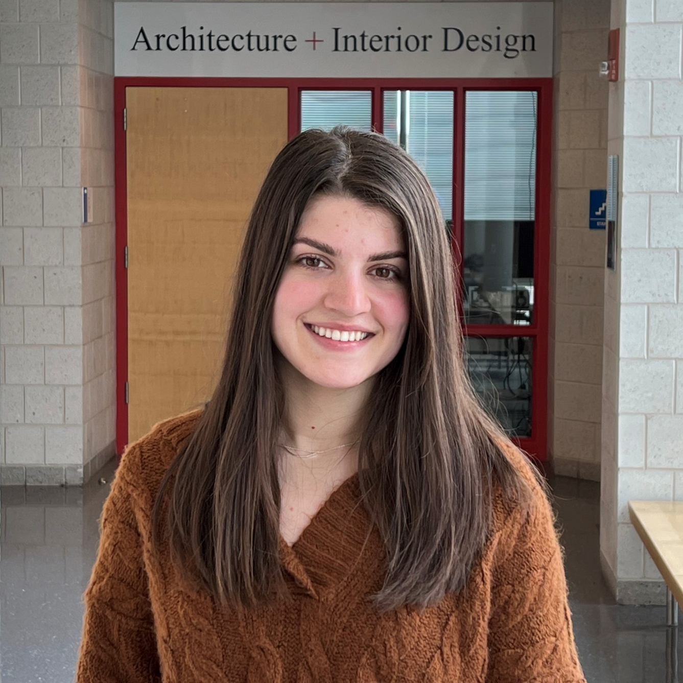 Kenna Maring will complete her Architectural Technology degree next month. She's pictured on the 3rd floor of the Whitney Applied Technology Center.