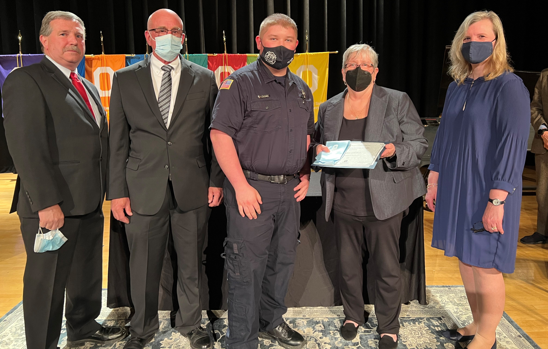 Civic Engagement Recognition (left to right) Professor Dan Vieau, Professor Ron Ryan, Joshua Dobush, President Dr. Casey Crabill, Provost Anastasia Urtz