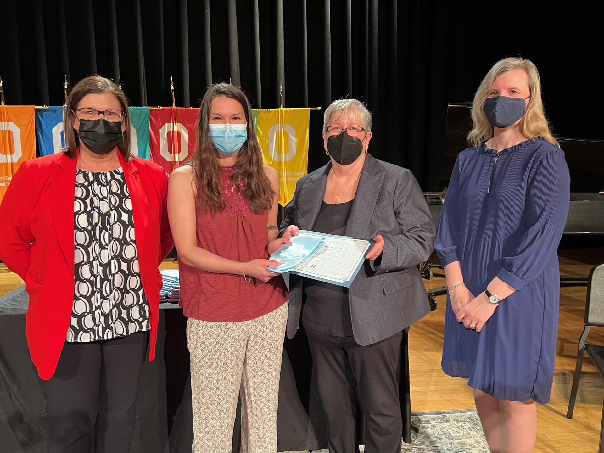 Surgical Technology: (left to right) Professor Dorothy Dobrowolski, Kaitlyn Pardee, President Dr. Casey Crabill, and Provost Anastasia Urtz