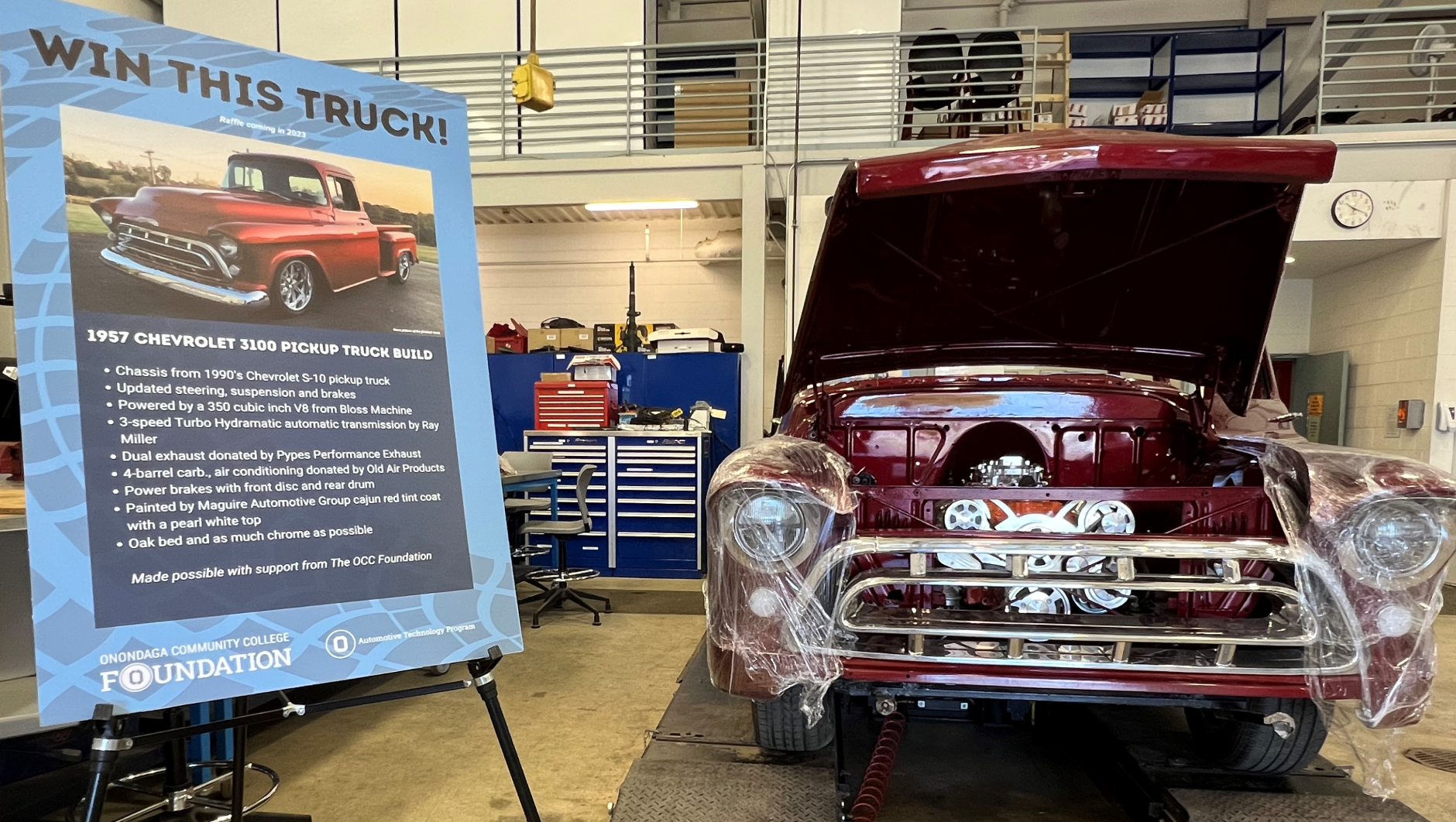 Students are working to restore this 1957 Chevy truck. When finished it will be raffled.