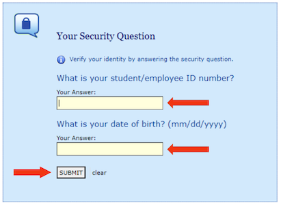 "Your Security Question" Screen