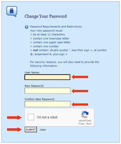 "Change Your Password" Screen 