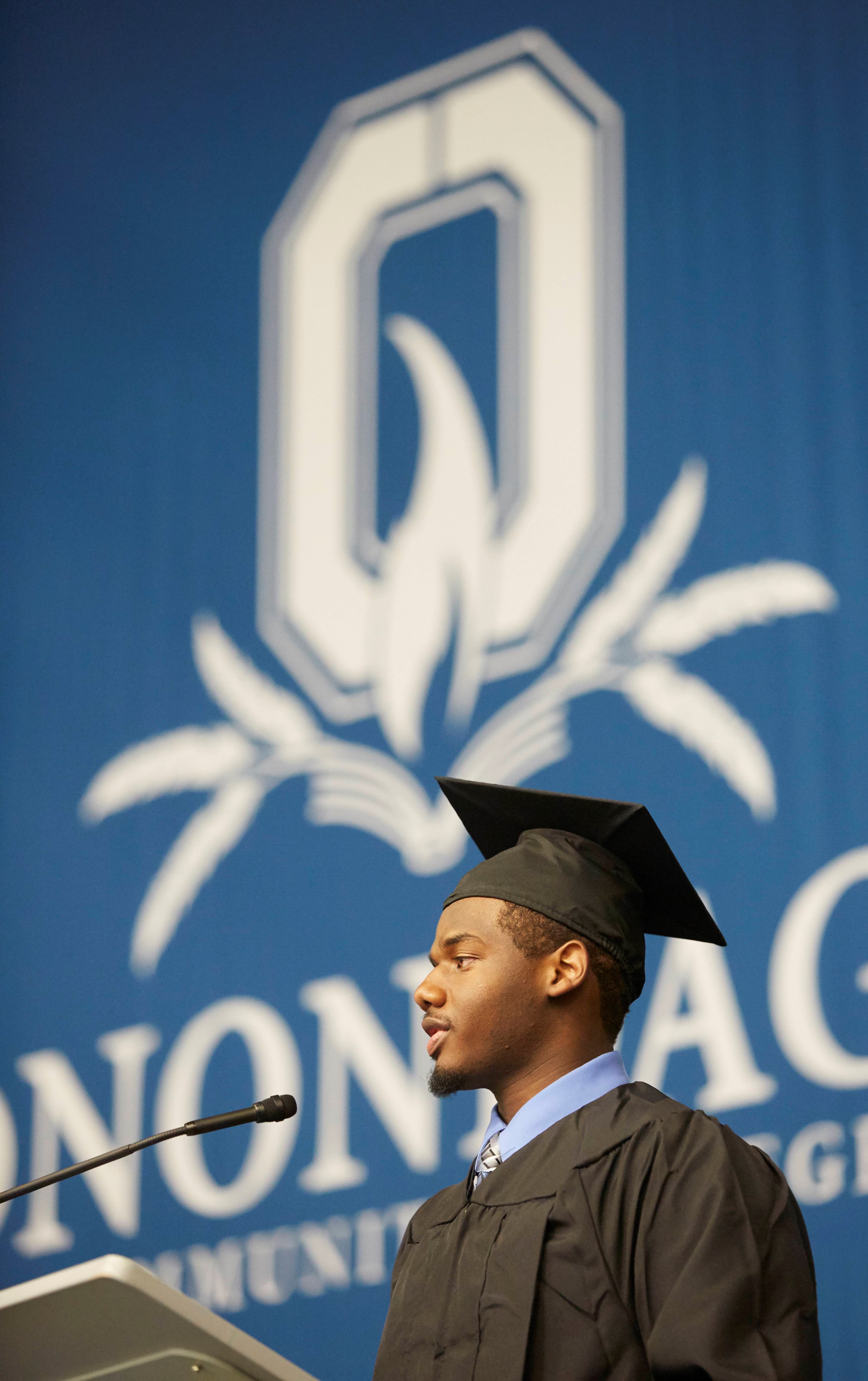 Garner Jr. was the Student Speaker at OCC's Commencement in 2015.daga Community College's Ferrante Hall while he was a student here. Today he is in Lockhheed Martin's Engineering Leadership Development Program.