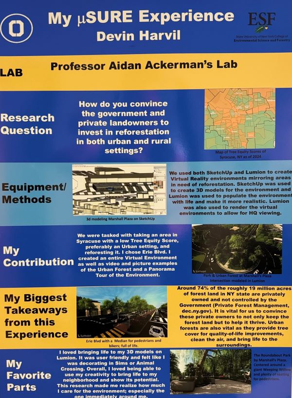 Havrin made this poster which detailed his research at SUNY-ESF. He displayed and discussed the poster at a symposium on the OCC campus last month.