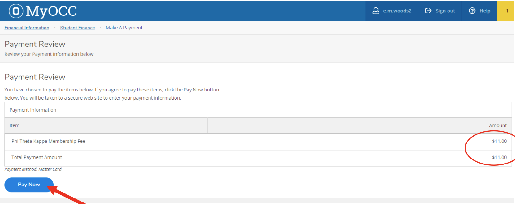 MyOCC PTK Payment Screen