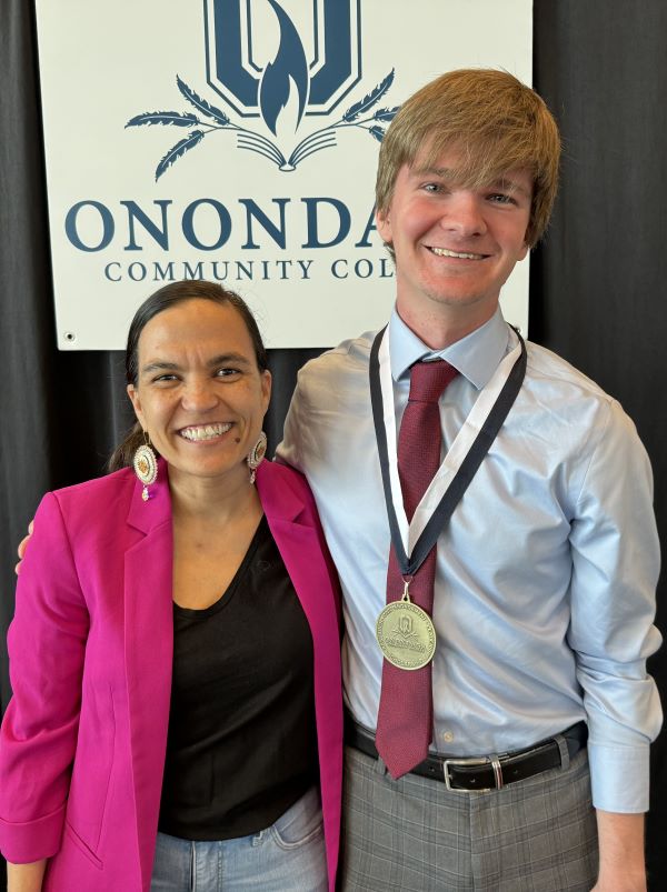 Pinnacle Award winner Zach Thompson (right) with OCC's Kimberly Fuqua (left).