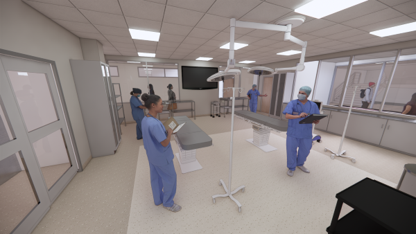 A rendering of the operating room where students in the Surgical Technology degree program will learn.