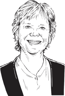 Black and white illustration of Kim Dwyer
