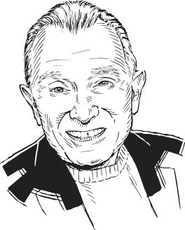 Black and white illustration of Wayne O'Connor