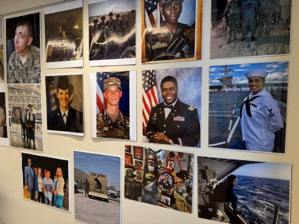 Photos of members of the OCC community who served in the military are displayed on the first and second floors of Coulter Hall.