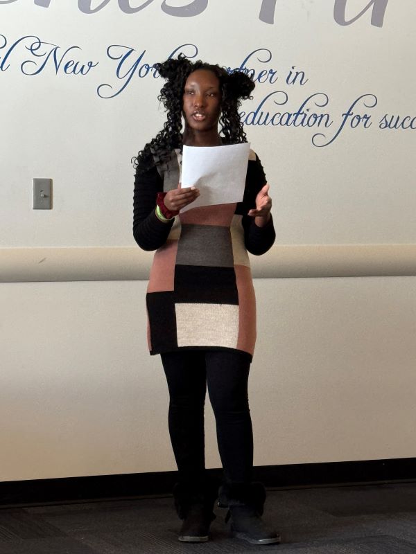 Early College student Kyuana Williams spoke during the ceremony. She's a senior at Syracuse Academy of Science and a Mathematics & Science major at Onondaga Community College.