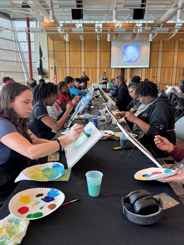 Dozens of students attended Nikki Hendrix's painting therapy workshop in the Gordon Student Center.