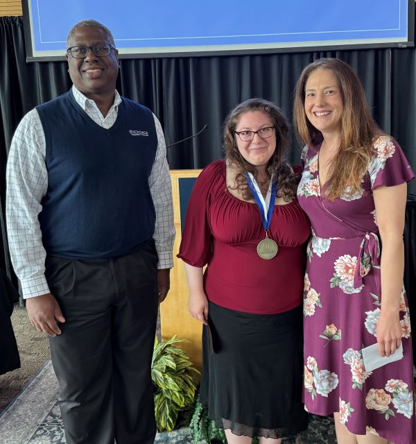 Caterina Morgan (center) won the Pinnacle Award from CSTEP. She's pictured with OCC President Dr. Warren Hilton (left) and CSTEP Director Leslie Reid (right).