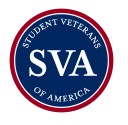 Circular logo with a blue center and red border reading “Student Veterans of America,” featuring the large white letters “SVA” in the middle.