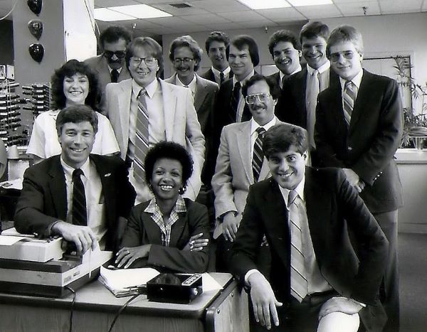 Karin Franklin-King '69 (front row, center) with the WSYR Radio News and Sports team.