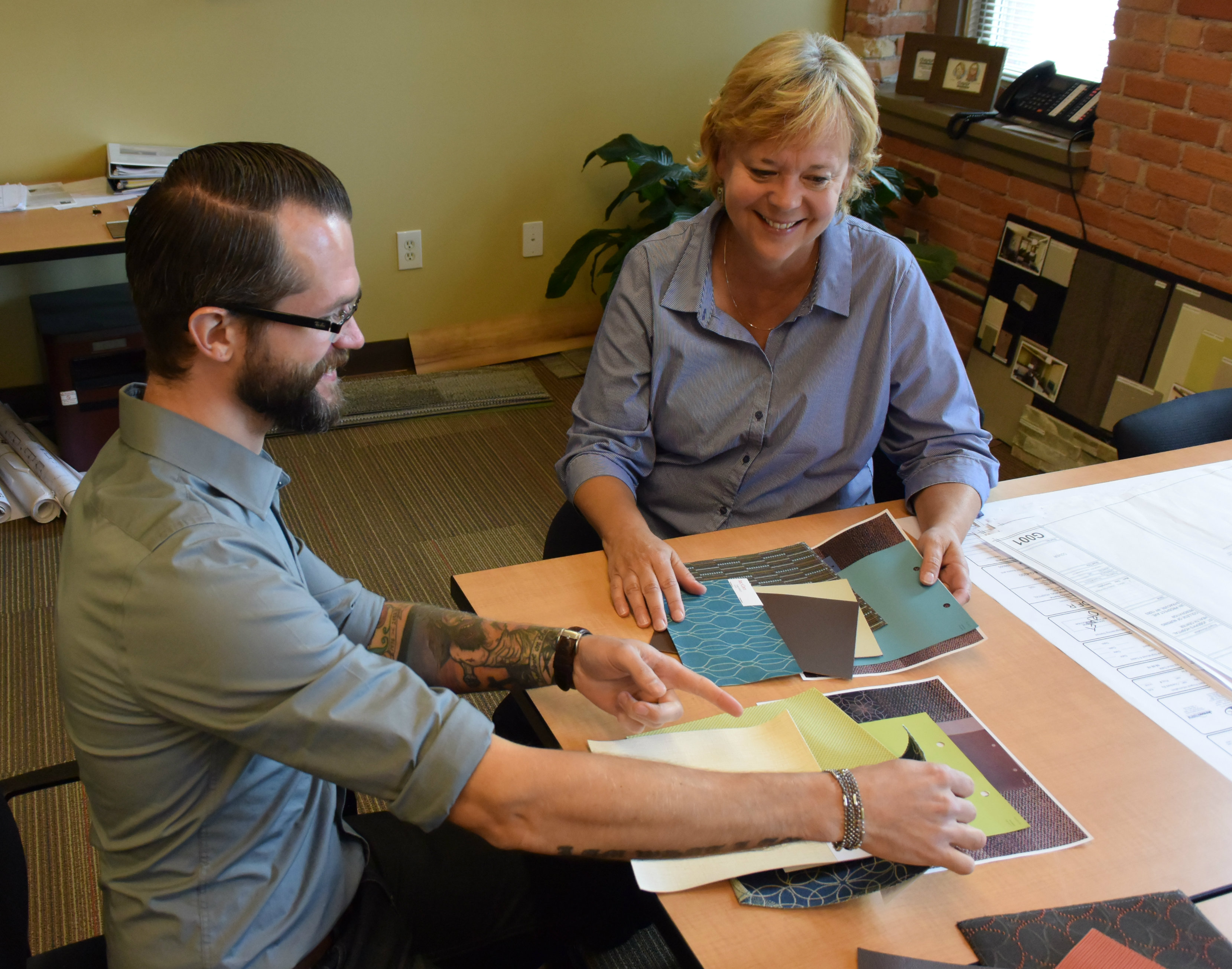 Dwyer '89 works with Curt Henry '15 on a current project.