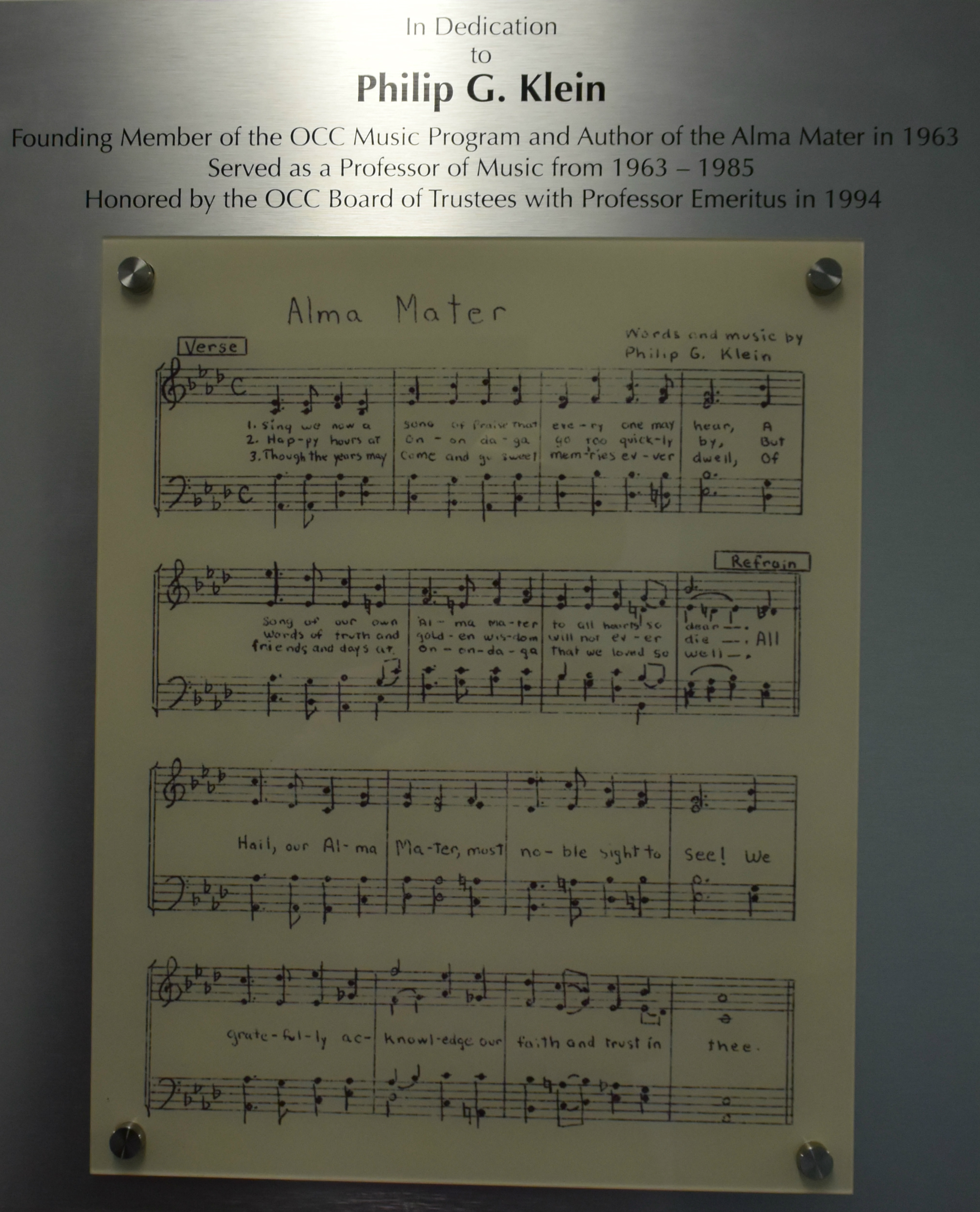 The Alma Mater hangs in the Academic II building.