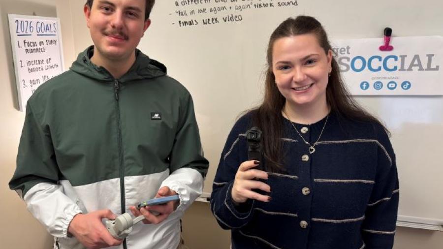 OCC Social Media Intern Patrick Marek (left) and Digital Media and Content Specialist Caroline Mooney (right) are looking to add a new Student Intern in the spring semester.