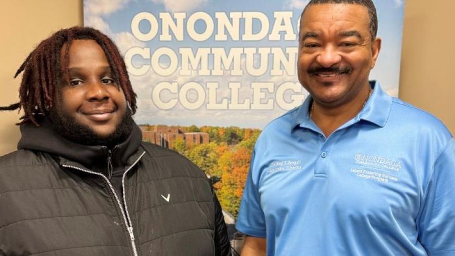 J-imani Banks (left) is pictured with Dr. Reginald Braggs (right) who runs Onondaga Community College's Lazer's Fostering Success College Program.