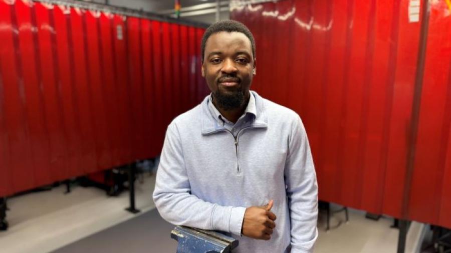 Hassan Musa is a Student Success Navigator in the School of Technology, Engineering & Computing. He's pictured in the Welding Lab in the Whitney Applied Technology Center.