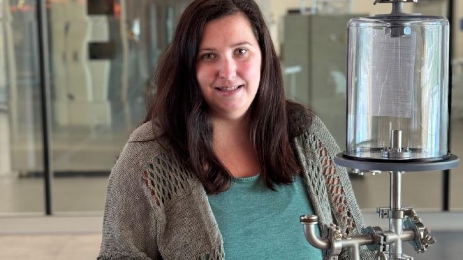 Kate Ebersbach is a 32-year-old student in the Electromechanical Technology degree program. She's pictured in the Whitney Applied Technology Center.