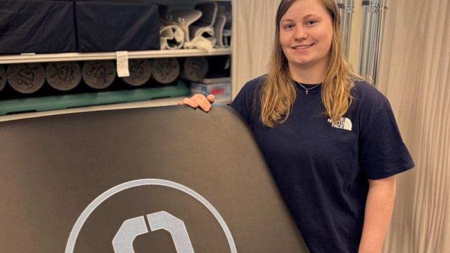 Karissa Camp is one of six Onondaga Community College students chosen to receive the Patrick P. Lee Foundation Scholarship. She's pictured in the new Physical Therapist Assistant Lab in Ferrante Hall.