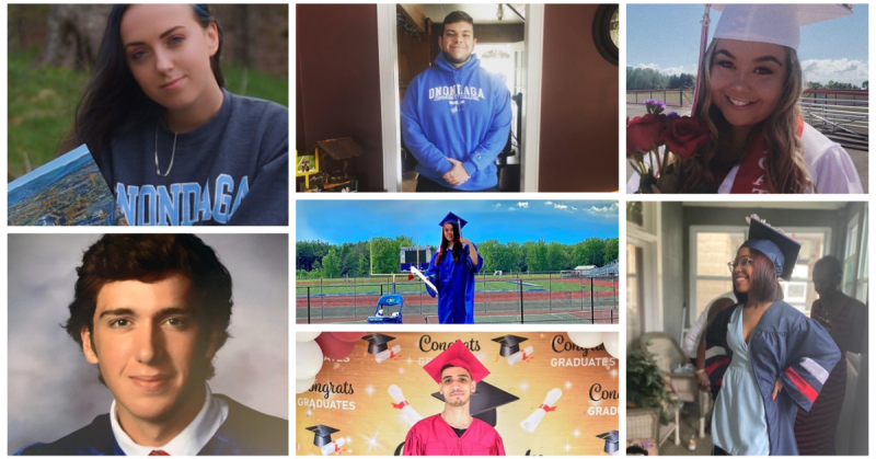 Photo Collage of 7 Students in Graduation or OCC Gear