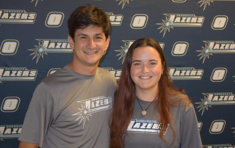 Women's Soccer Head Coach Mike Drake and sophomore Clara Neville
