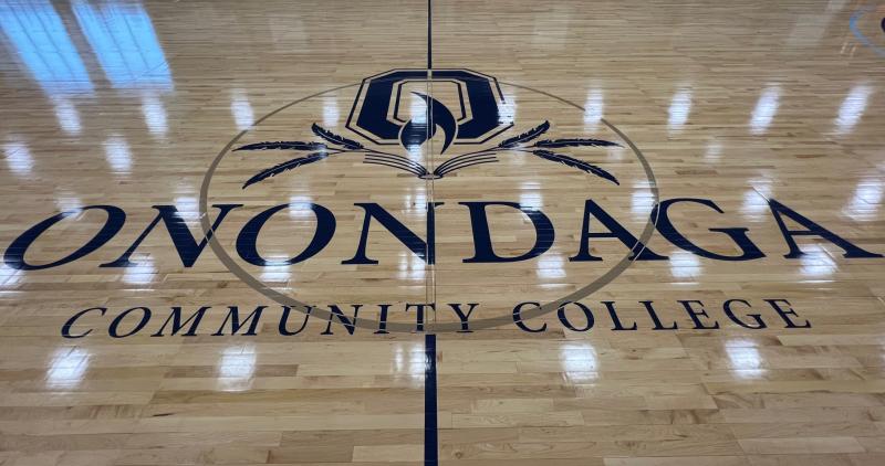 OCC logo on basketball court