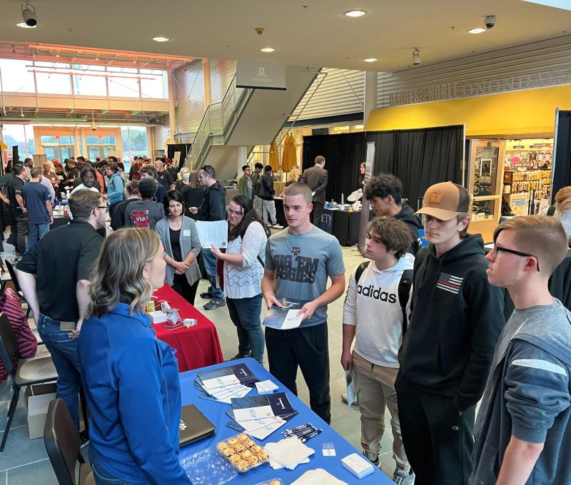 The Atrium in the Whitney Applied Technology Center was packed for the Computing &amp; Applied Technologies Career Showcase November 10.