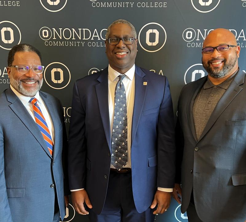 OCC signed transfer agreements with two Historically Black Colleges and Universities; Johnson C. Smith University and Lincoln University. OCC President Dr. Warren Hilton (center) is pictured with Jake Tanksley (left) and Josh Dean (right) of Lincoln University.
