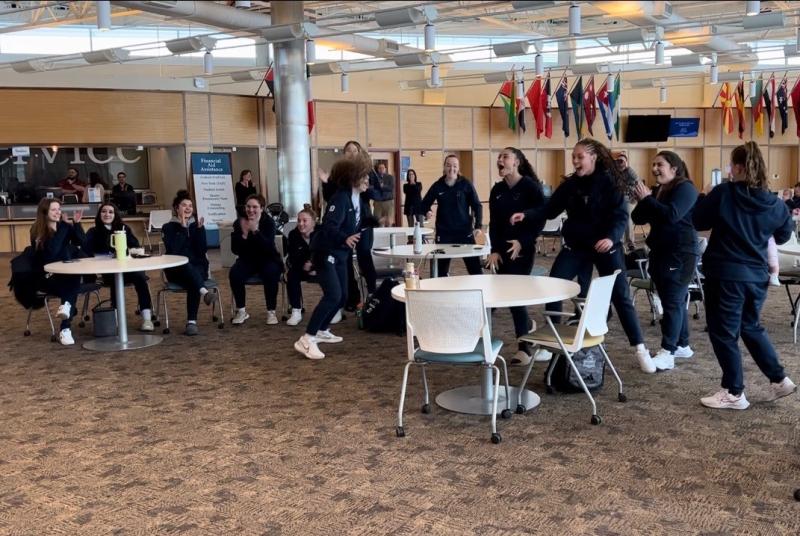 The Lazers Women's Basketball team celebrates their selection to the NJCAA National Tournament.