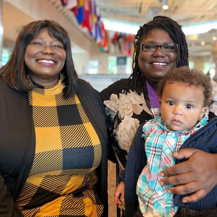 Barbara Wiggins (left) and her daughter Tanisha Wiggins (right) will complete their Human Service degrees this December. Also pictured is Tanisha's son, Jonathan who attends OCC's Children's Learning Center with his sister, Marlay.