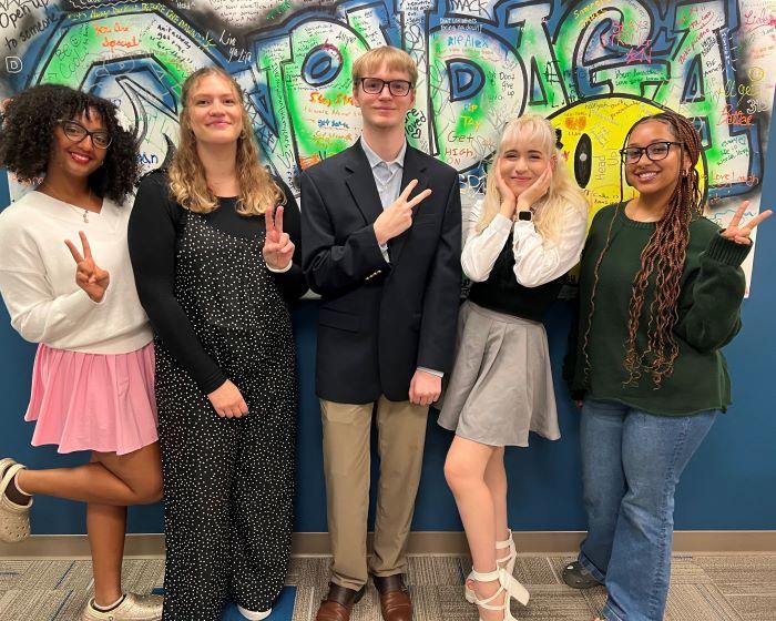 This semester's Student Government Officers are (left to right) Galia Amor, Haley Madej, Anthony Martino, Abigail Marin, and Chaiya Renfroe.