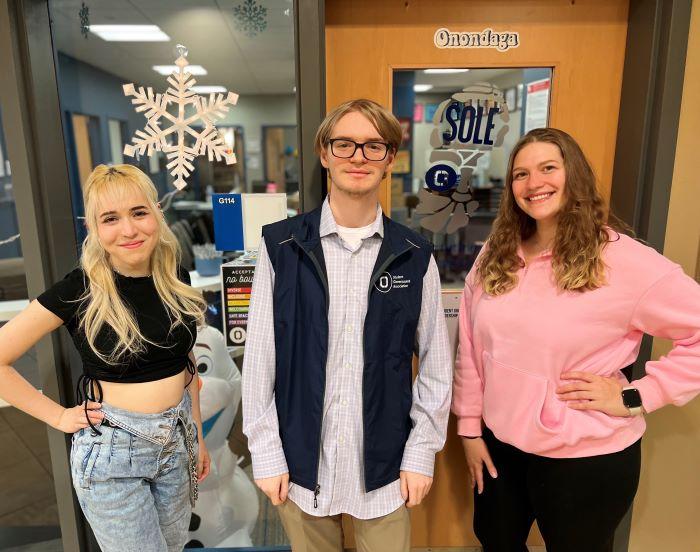 Student Government members (left to right) Abi Marin, Anthony Mancini, and Haley Madej are pictured outside their office on the first floor of the Gordon Student Center.