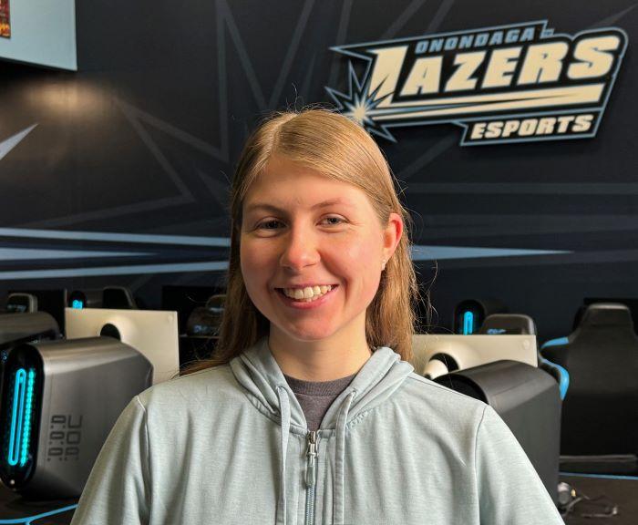 Alicia Oberlender is in her second semester in the Mathematics &amp; Science degree program. She's pictured in the Esports Arena. which she loves to show off when giving campus tours as a Student Ambassador.