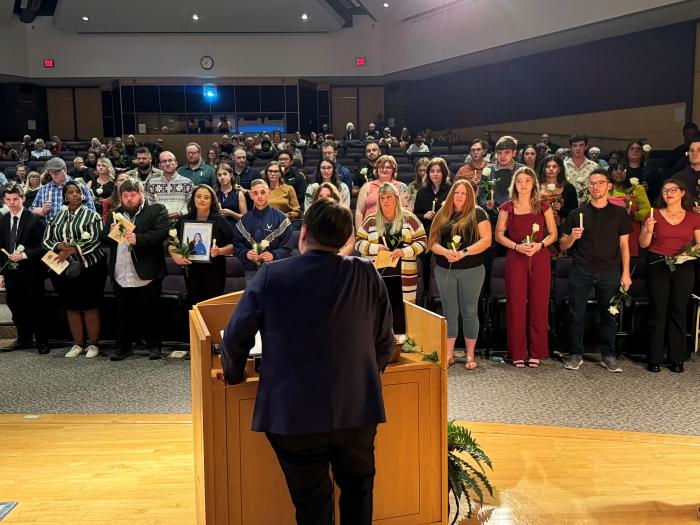 New Phi Theta Kappa Honor Society inductees were recognized during a ceremony in Storer Auditorium.