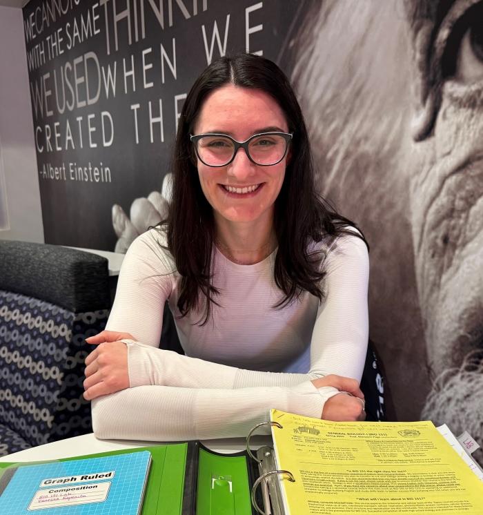 Vanessa Esposito is a 26-year-old student who earned her bachelor's degree before coming to OCC. She's pictured at the Learning Center where she tutors students in Biology and Chemistry.