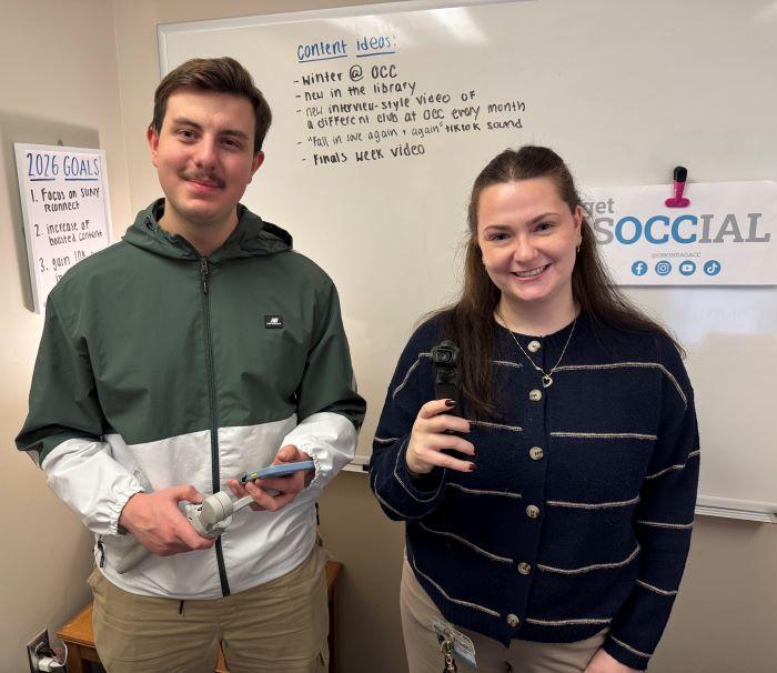 OCC Social Media Intern Patrick Marek (left) and Digital Media and Content Specialist Caroline Mooney (right) are looking to add a new Student Intern in the spring semester.