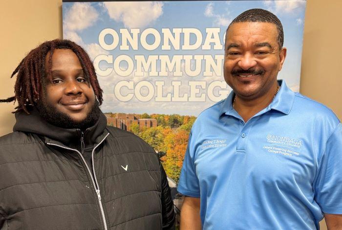 J-imani Banks (left) is pictured with Dr. Reginald Braggs (right) who runs Onondaga Community College's Lazer's Fostering Success College Program.
