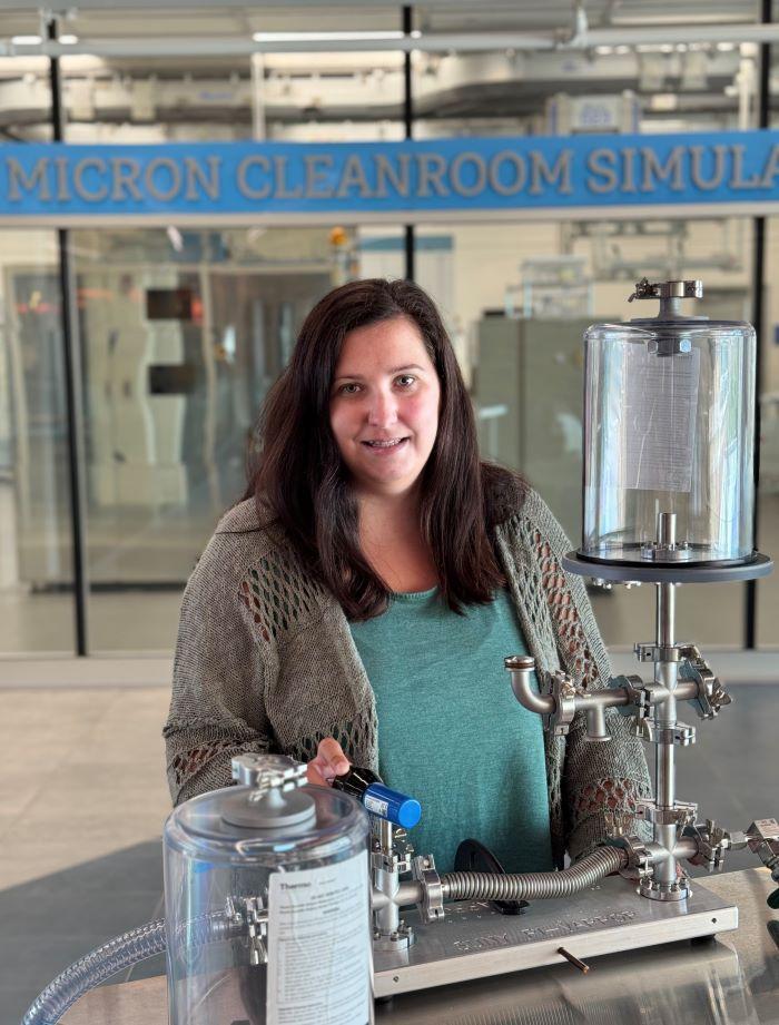 Kate Ebersbach is a 32-year-old student in the Electromechanical Technology degree program. She's pictured in the Whitney Applied Technology Center.