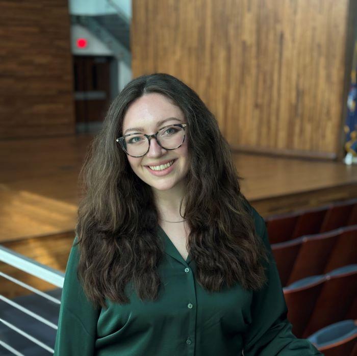 Saraya Laughlin is a Music Education/Voice major at Onondaga Community College. She plans to become a music teacher and vocal coach. She's pictured in the Frederick Marvin &amp; Ernst Schuh Recital Hall on the OCC campus.