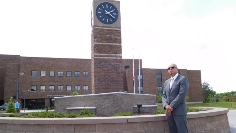 Dr. Rahim on the renovated Mawhinney Quad, which remains a memorable place for him from when he was a student.