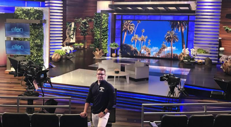 Mark Wolicki '01 on the set of The Ellen Show.
