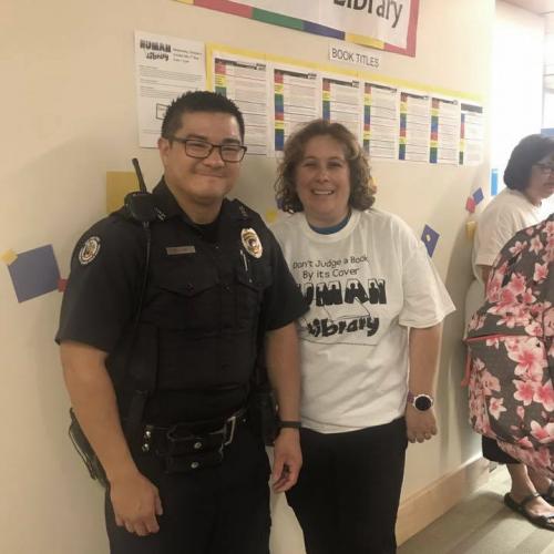 A Campus Safety officer at a library event