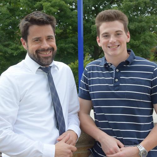 Honors Professor Chris Thuot and student, Griffin Sasso after recording a podcast at OCC