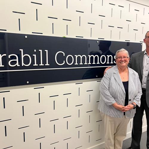 Dr. Casey Crabill (left) is pictured with Board of Trustees member Mark Tryniski '81 at the dedication of Crabill Commons.